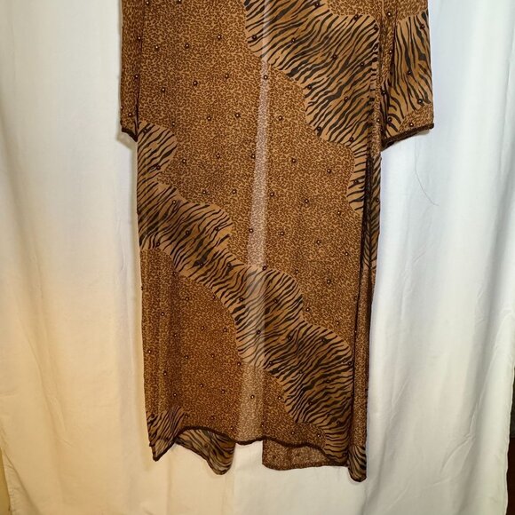 Mark & John By Gopal Elegant Beaded Brown Leopard Long Duster Small Chiffon Vint - Picture 7 of 12